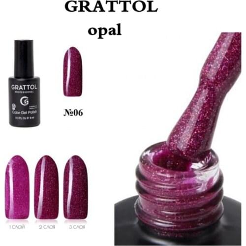 GRATTOL Professional Nail Opal 06 Art Semi Permanent UV Lacquer Hybrid Glitter Platinum Nail Polish Gel Varnish L