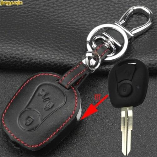 Jingyuqin for Ssangyong Actyon Kyron Rexton Keychain 2 Buttons Leather Car Key Case Cover Holder Styling