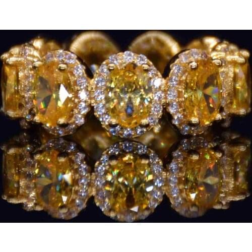 Unique hip hop Style Crystal Gold Wide Big Finger Ring Luxury Band ring for Men Women Large Size with yellow cz paved Jewelry