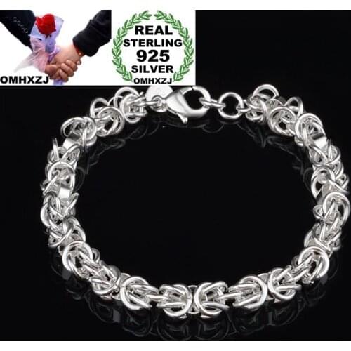 OMHXZJ Wholesale Personality Fashion Unisex Gift Silver Dragon Head Chain 925 Sterling Silver Bracelet+Necklace Jewelry Set SE38