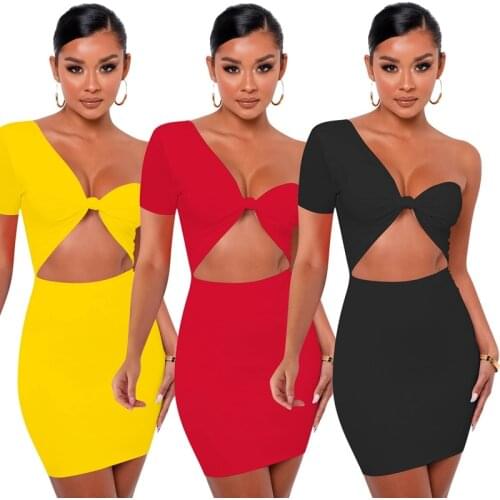 ZKYZWX Summer Cut Out Bodycon Mini Dress One Shoulder Sexy Festival Clothes for Women Night Clubwear Outfit Party Ladies Dresses