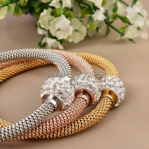 Best gift for XMAS Day 3 Color Stainless Steel Open Bracelet Bangle White CZ Crystal Womenis Gift