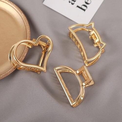 2021 New Geometric Hollow Hair Claw Clamps Gold Color Metal Makeup Hair Crab Triangle Shape Hair Clip Hair Accessories