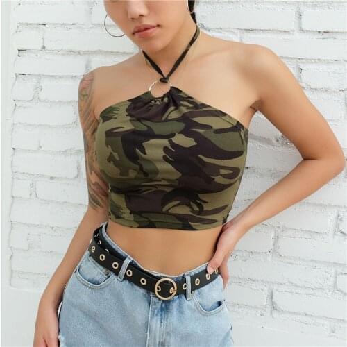 New womens Vests Short Styles Hot Sellers of Sexy T-shirt Tops Neck Hanging Fashion Sexy Open Navel Crop Halter Top Y2K Female