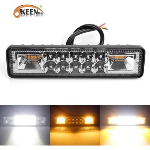OKEEN 12V Dual Color 16LED Work Light Bar 48W Led Fog Lights White Yellow Spot Beam Work Lamp Flood Fog Road Boat Driving Light