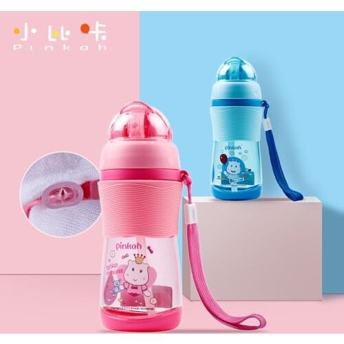 Pinkah Baby Straw Water Bottle 480ml Tritan Bpa Free Children Kettle with Portable Rope Sealed and Leak-proof Plastic Water Cup