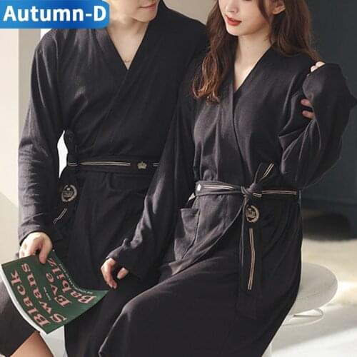 Couple Pajamas Cotton Kimono Soft Robe Women Men Clothes Autumn Bathrobe Sexy Nightgowns Plus Size Home Wear Lovers Sleepwear
