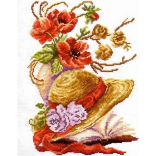 Needlework Cross stitch Handmade 14CT Counted Canvas DIY,Cross-stitch kits,Embroidery embroidery -Poppy and hat 28-37