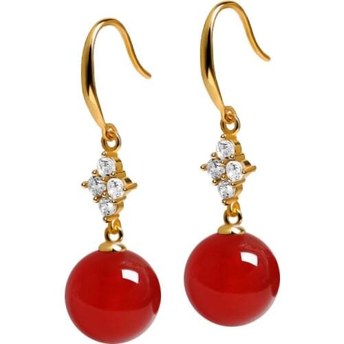 Genuine Natural Jade Earring For Women Rose Gold Chalcedony Earrings Red Green Orange Fine Jades Jewelry Accessories Gift Ladies