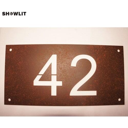Modern Rusted House Number Door Sign Plaque