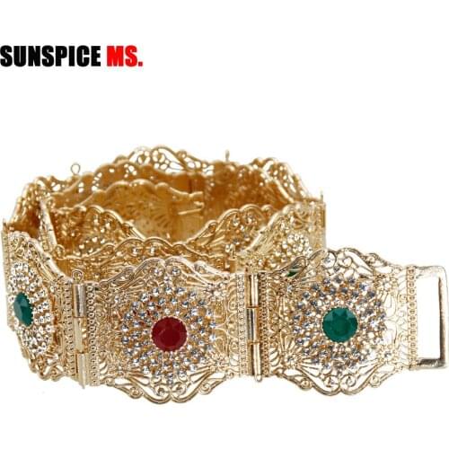 SUNSPICE-MS Morocco Caftan Metal Wedding Rhinestone Belt Ethnic Jewelry Gold Silver Color Adjust Length Big Crystal Waist Chain