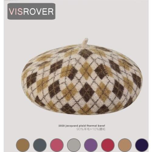 VISROVER new winter woman wool geometric beret knit winter hat for woman autumn hat top quality Women Boina gift wholesales