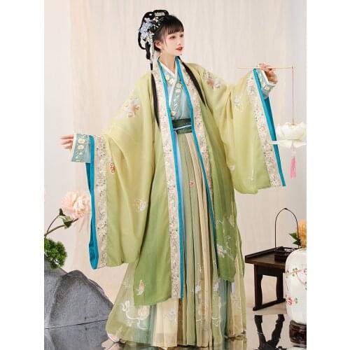 XinHuaEase Hanfu Dresses Womens Ancient Chinese Costume Traditional Folk Costume Girl Oriental Ancient Cosplay Green Song Suit