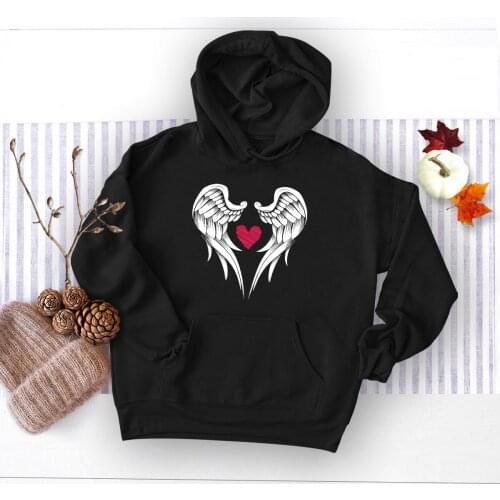 Autumn Winter Woman Hoodies Hooded Wing Printing Fashion Sweatshirt Woman Fleece Pullover Clothes