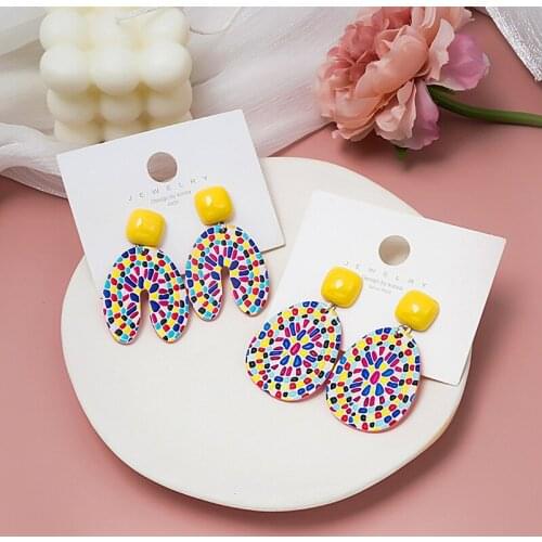 Summer Marbling Drop Water Pendant Earring For Women Girls Fashion Geometric Acrylic Charms Stud Ear Jewelry Party Gifts