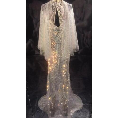 2019 New Flashing Multi-color Sequins See Through Dress Bar DS Women Singer Outfit Dance Dress Birthday Celebrate Long Dress