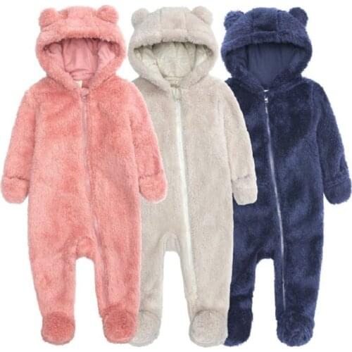 Winter baby long sleeve hooded jumpsuit zipper new born boy girl clothes warm 2021 Newborn Overalls pink blue footies 3-12 MONTH