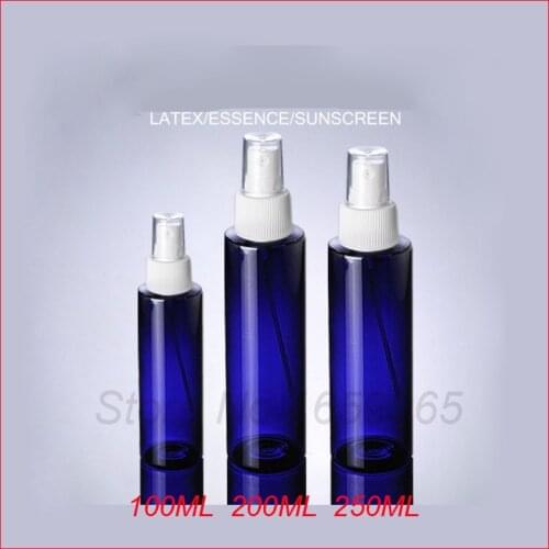 100/200/250ML PET blue flat shoulder plastic mist spray bottle bottle cosmetic container Cosmetic Packaging Refillable Bottles