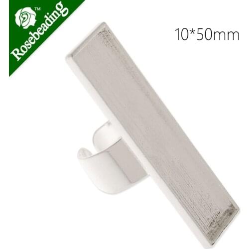 10x50mm silver plated adjustable rectangle cabochon setting ring,2 blanks,ring bezel,sold 10pcs/lot-C4411