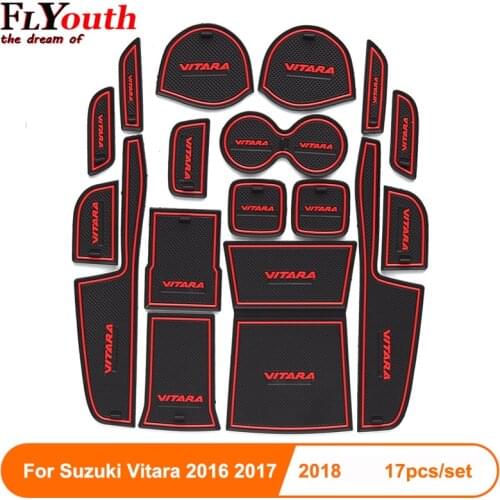 Car Anti-Slip Gate Slot Cup Mats For SUZUKI VITARA 2016 2017 2018 Accessories Non-Slip Mat Car Sticker Interior Door Pad 17pcs