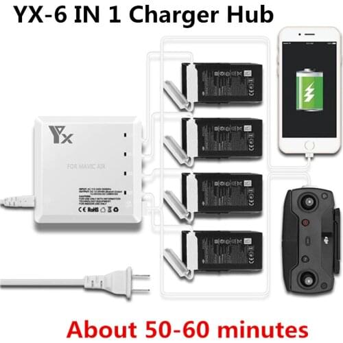 6 in 1 Multi Charger for DJI Mavic Air Drone Battery Charging Hub Intelligent Smart Battery Charger with USB Port for Controller