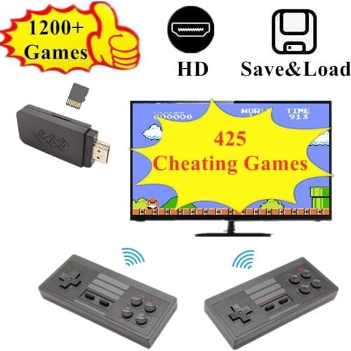Wireless HD Mini Retro TV Video Game Console For Nes Games Support TF Card Save&Load 1200+ Built-In Games 425 Cheating Games