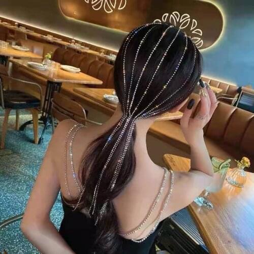 Shine Full Rhinestone Hair clips for Women Long Tassel Crystal Hair Accessories Wedding Banquet Jewelry