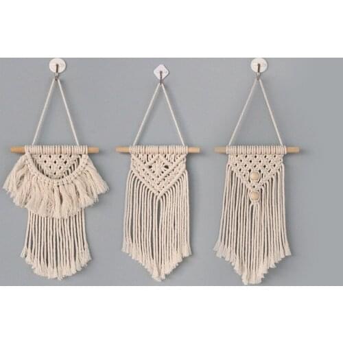 Boho Macrame Wall Hanging Boho Chic Cotton Woven Tapestry with Leaf Tassel for Home Decoration 3 Styles