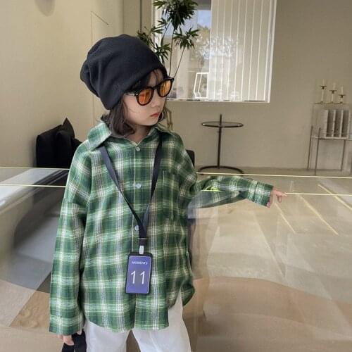 Childrens Shirt 2021 Autumn New Boys and Girls' Vintage Plaid Shirt Teenagers Casual Korean Top Kids Blouse