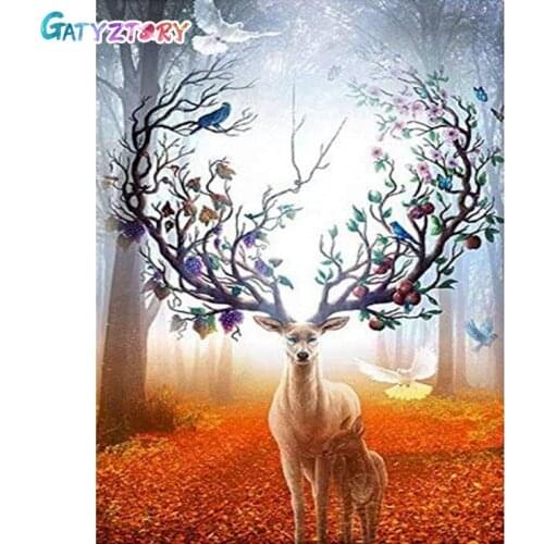 GATYZTORY 5D DIY Diamond Elk Tree Arrangement Animal Cross Stitch Diamond Embroidery Mosaic Diamond Home Decor Gift