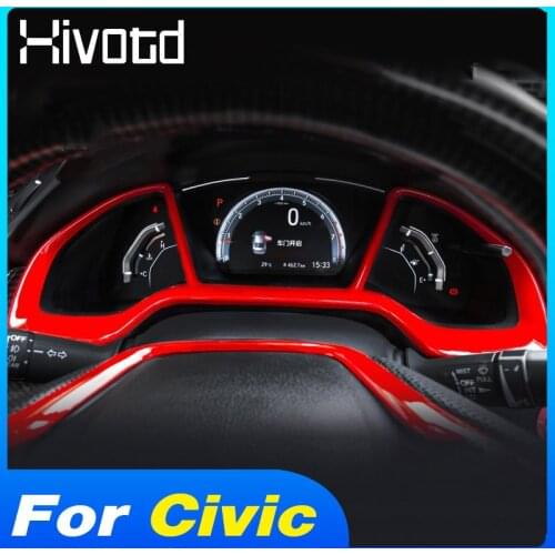 Hivotd Car Dashboard Decoration Frame Trim Part Instrument Sticker Styling Interior Accessories For Honda Civic 10th 2016-2021