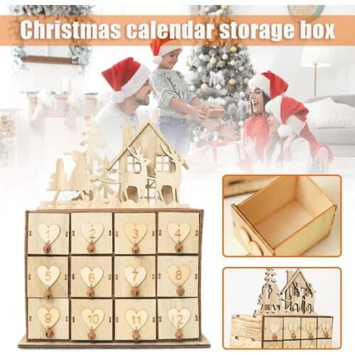 Christmas Wooden Advent Calendar With 24 Storage Drawers Wooden Desktop Calendar Xmas Party Desktop Calendar Ornaments