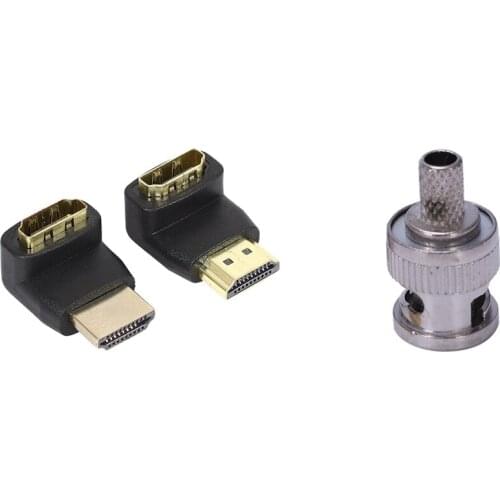 LBER 10Pcs BNC Male RG59 Coaxial Connector Adapter & 2 Pcs 90 Degree and 270 Degree Male to Female Adapter (Right Angle HDMI)