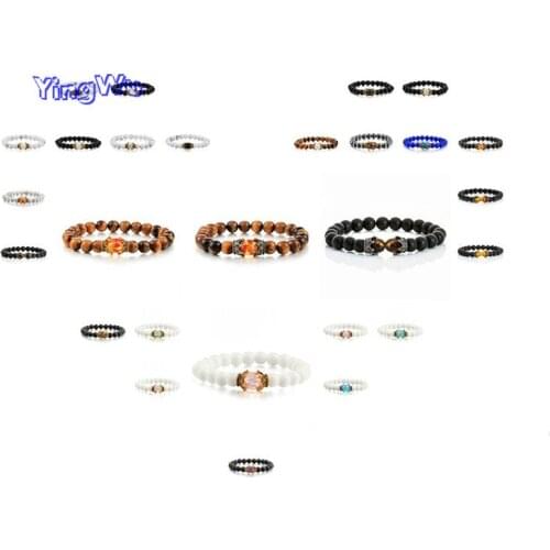 Crown Beaded Charm Bracelets Men 8mm Natural Stone Lava Black Matte Tiger Eye Beads Bracelet for Women Yoga Jewelry Gift Friends