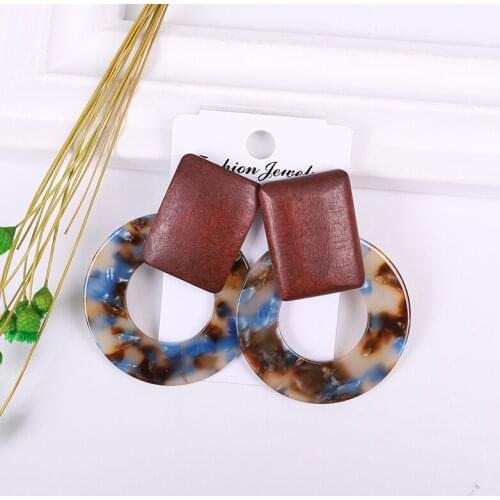 Round acrylic wood fight earrings fashion punk women Korean jewelry statement retro bohemian wedding wholesale earrings cc