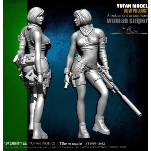 Yufan Mode 1/24 Soldier Model Sexy Female Sniper Resin Figure Kit 75mm colorless And Self-assembled Yfww-1842