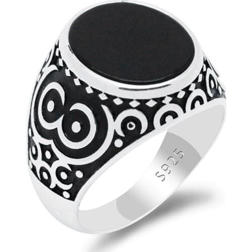 Fashion Super Hero Ring Mens Ring With Black Stone Ring 925 Sterling Silver Jewelry Vintage Silver Original Geometric Party