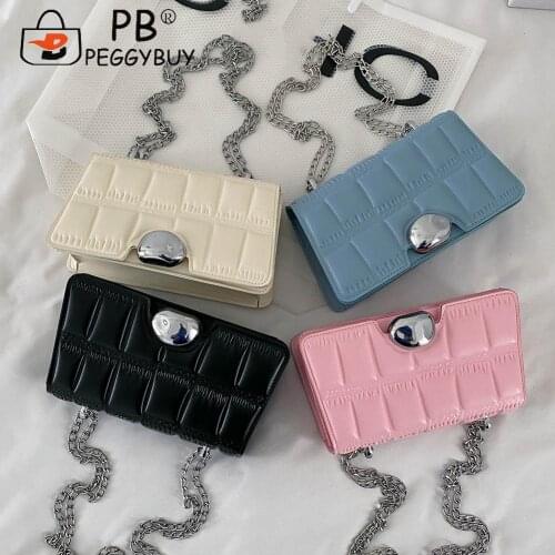 Fashion Pure Color Stone Pattern Chain Shoulder Bag PU Women Flap Messenger Bags Womens Fashion Flap Leather Handbags