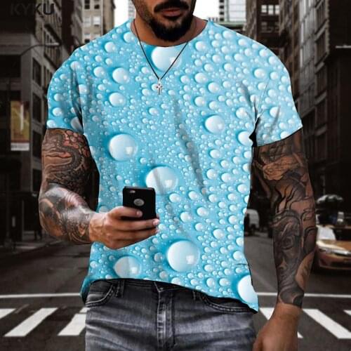 KYKU Raindrop T shirt Men Blue Tshirt Printed Retro Tshirts Casual Novel Shirt Print Mens Clothing Punk Rock Printed Streetwear