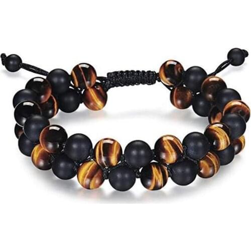 2019 Tiger Eye Matte Black Double Braided Rope Bracelet Man Fashion Women Bracelets