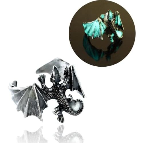 New product accessories retro domineering luminous wing hand mens ring luminous opening adjustment accessories