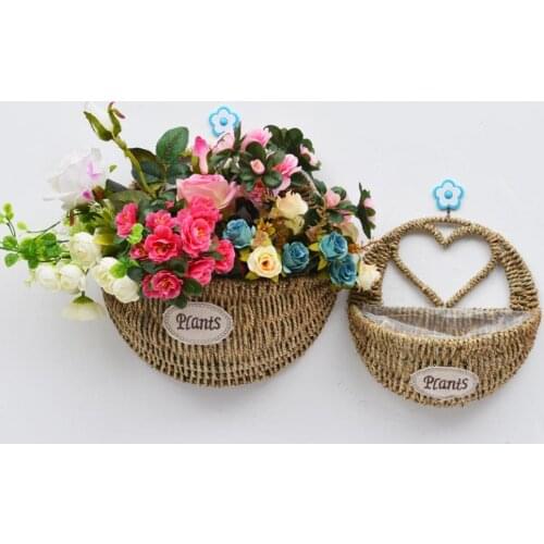 Heart Hand Braided Plant Flower Hanging Basket Storage Organizer Garden Decor Wall Hanging Flower Basket Garden Decor Sturdy