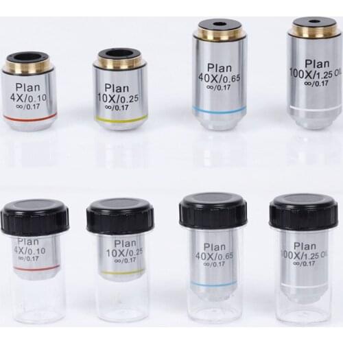 Professional Full Set 4X 10X 40X 100X Achromatic Plan Infinity Objective Lens 195mm Biological Microscope Objective Lens