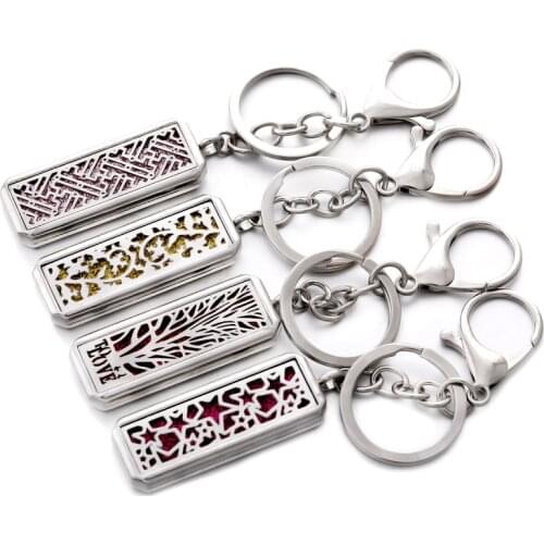 Rectangular Stainless Steel Essential Oil Diffuser Keychain Perfume Magnetic Locket Jewelry Fashion Keychain Accessories Pendant