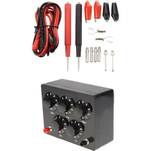 1Pcs Black Resistance Box Iron Variable Decade Resistor 0-9999.9 Ohm 165X125x60mm For Physical Teaching & 16Pcs Banana Cable Mea