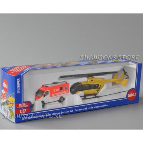 SIKU Super 1850 Rescue Service Set 1:87 Diecast Helicopter & Ambulance Model Toy