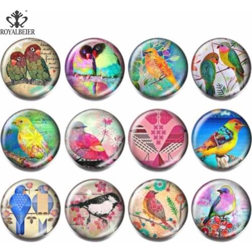 Royalbeier 12pcs/lot Mixed Colorful Parrots Glass Beads 18mm Snaps Button bijuterias Charm DIY Bracelet Jewelry Women berloque