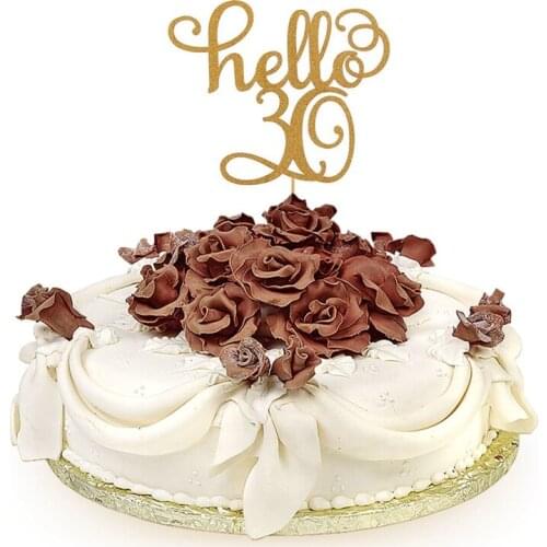 1 Pcs Gold Letter Hello 30 ,21,40,50,60 Cake Topper Birthday Cupcake Toppers Wedding Party Cake Decoration Party Supplies