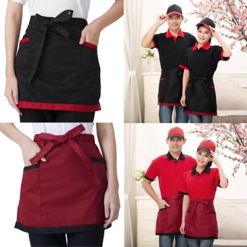 Universal Unisex Apron Half Bust Bib Apron Restaurant Kitchen Coffee Tea Shop Waitress Uniforms Waist Short Apron With Pockets