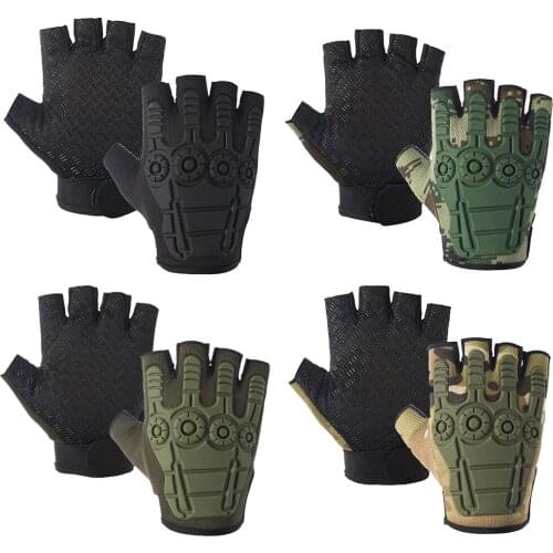 Cycling Half Finger Gloves Anti-Slip Half Finger Gloves Outdoor Camping Hunting Motorcycle Gloves Full Palm Back Protector